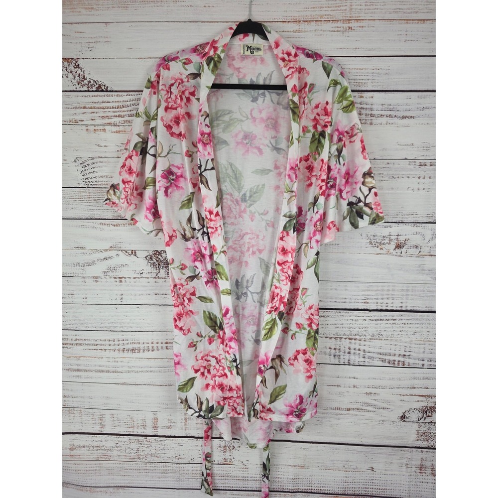 Show Me Your Mumu Brie Robe OS Womens White‎ Pink Floral Short Sleeve